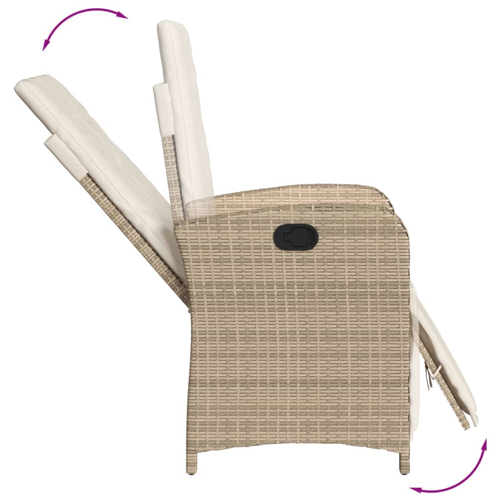 Tuinstoelen 2 st verstelbaar met voetensteun poly rattan beige