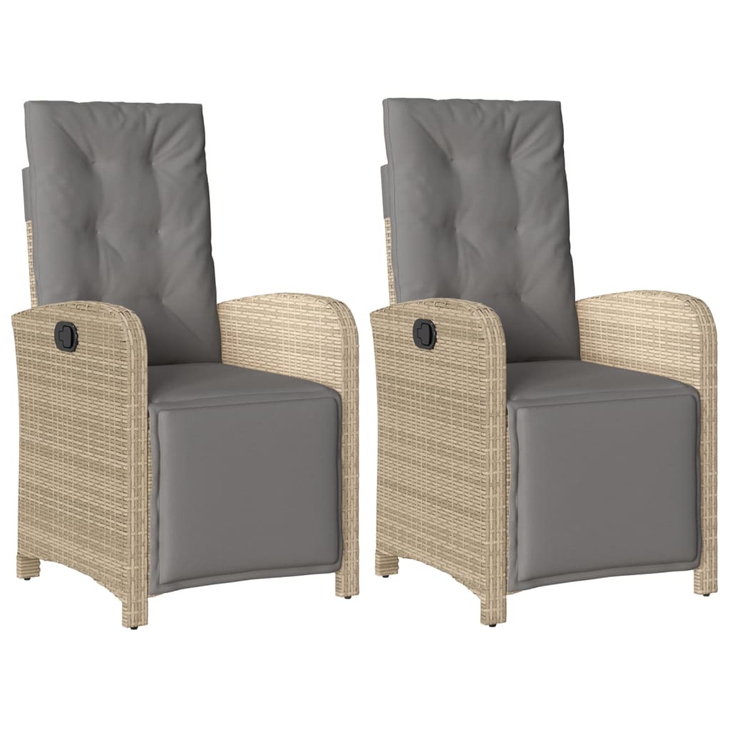 Tuinstoelen 2 st verstelbaar voetensteun poly rattan beige mix