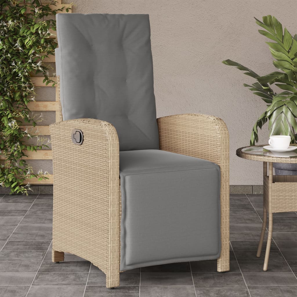 Tuinstoelen 2 st verstelbaar voetensteun poly rattan beige mix