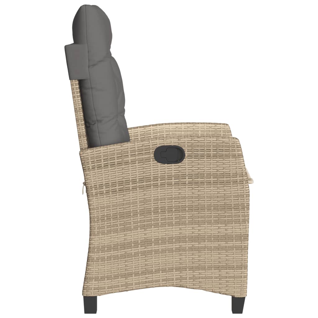 Tuinstoel verstelbaar met kussens poly rattan gemengd beige