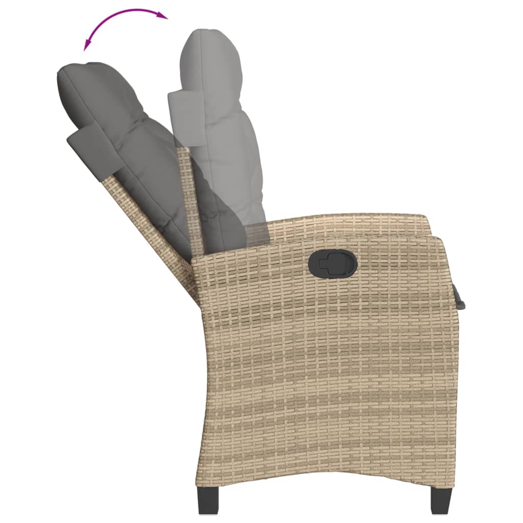 Tuinstoel verstelbaar met kussens poly rattan gemengd beige