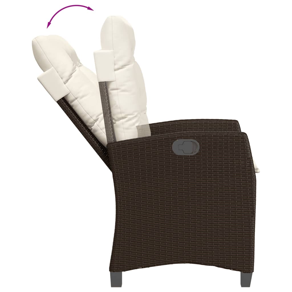 Tuinstoelen 2 st verstelbaar met kussens poly rattan bruin