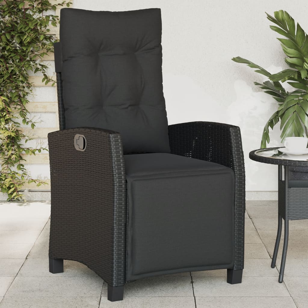 Tuinstoelen 2 st verstelbaar met voetensteun poly rattan zwart