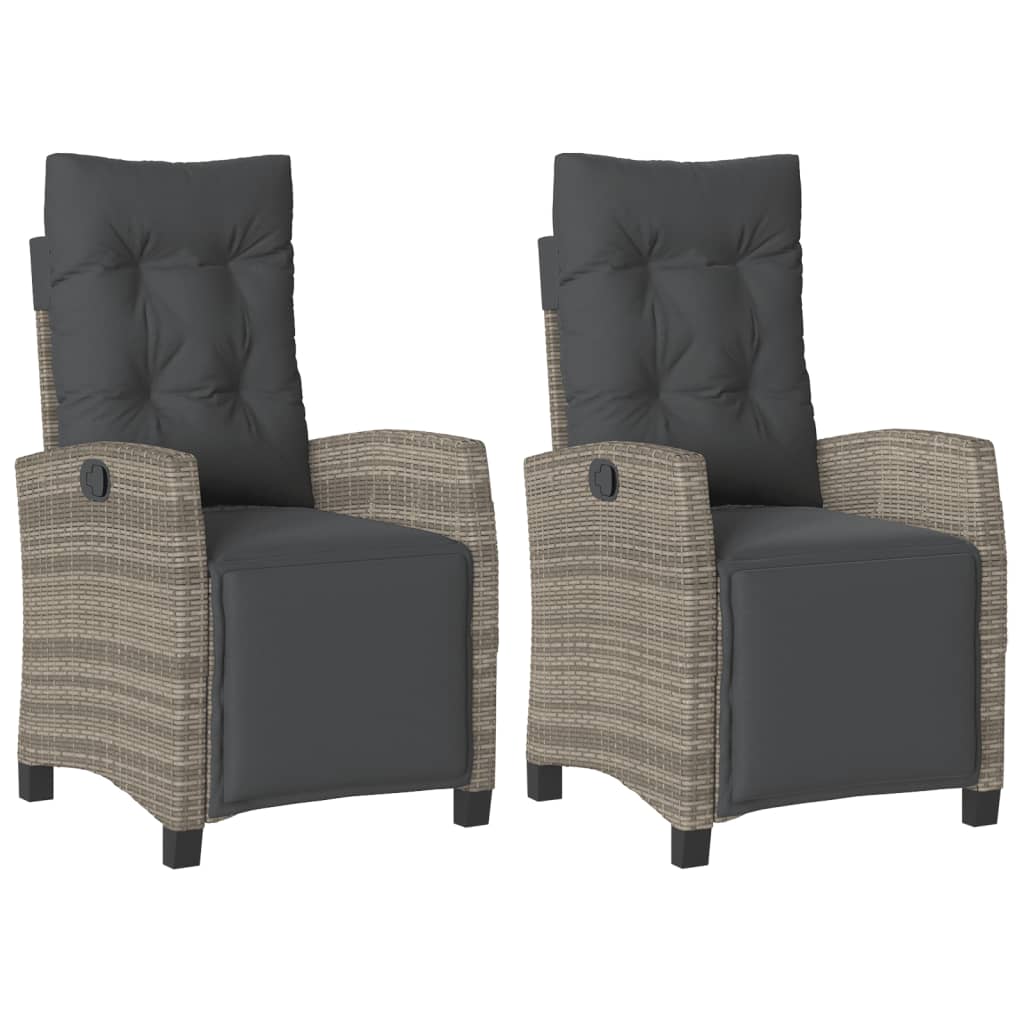 Tuinstoelen 2 st verstelbaar met voetensteun poly rattan grijs