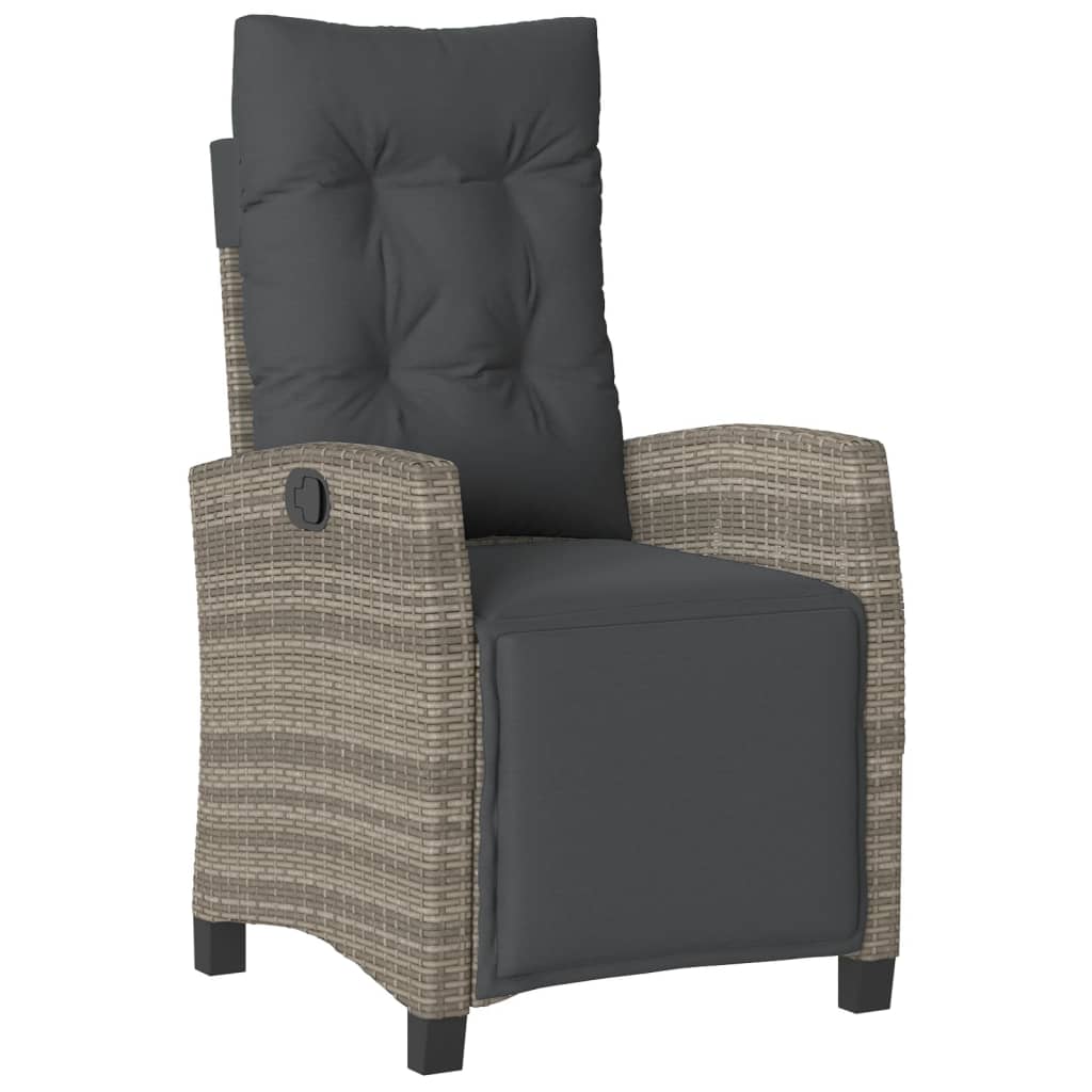 Tuinstoelen 2 st verstelbaar met voetensteun poly rattan grijs