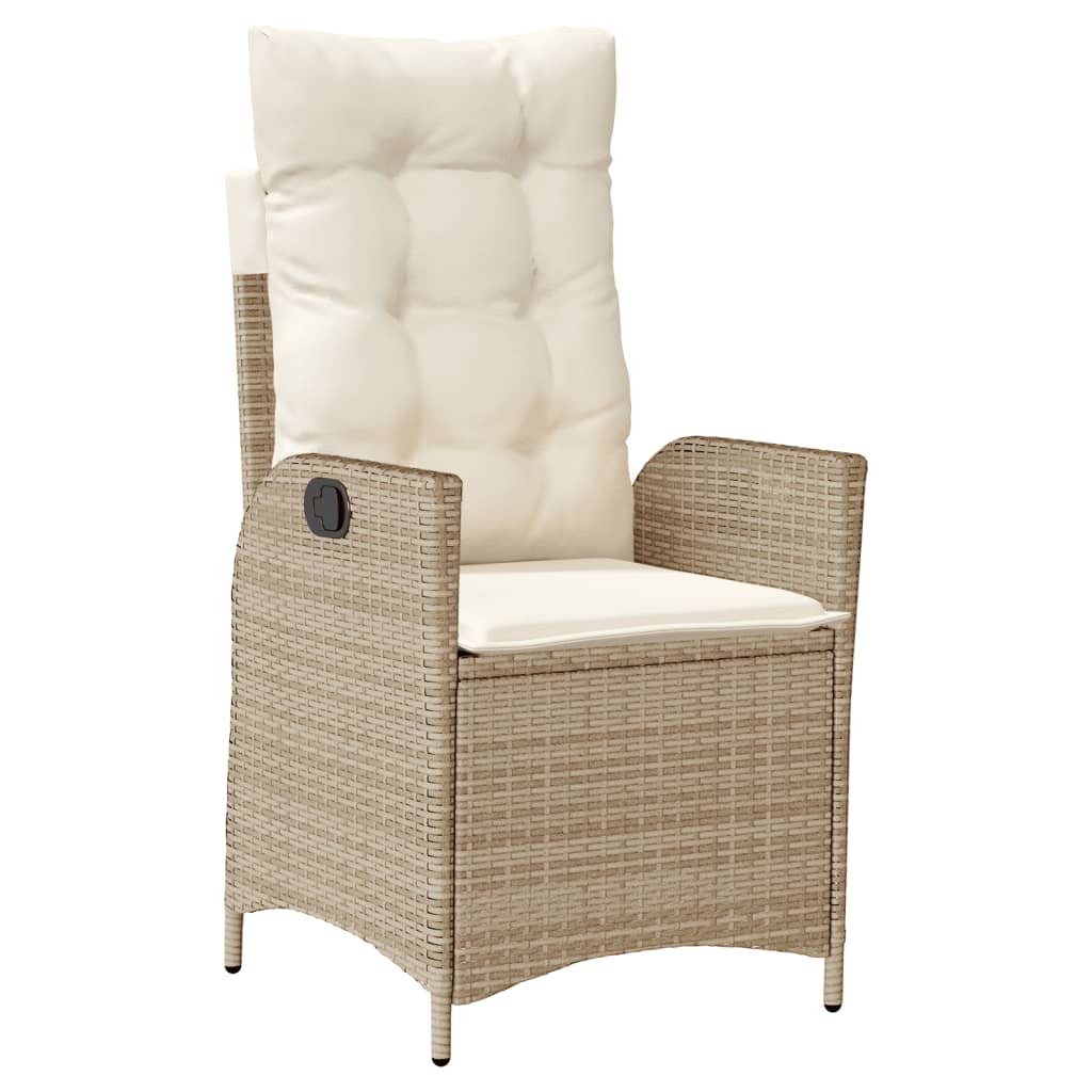 Tuinstoelen 2 st verstelbaar met kussens poly rattan beige