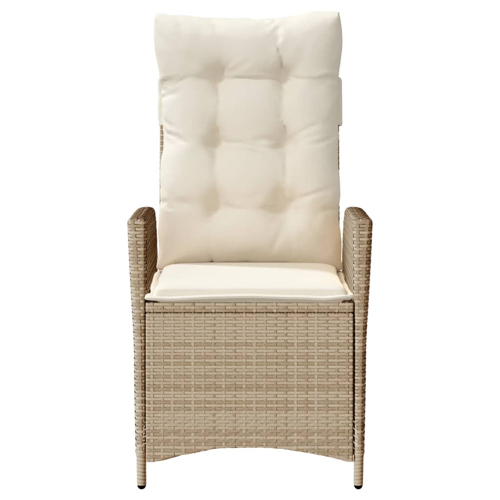 Tuinstoelen 2 st verstelbaar met kussens poly rattan beige