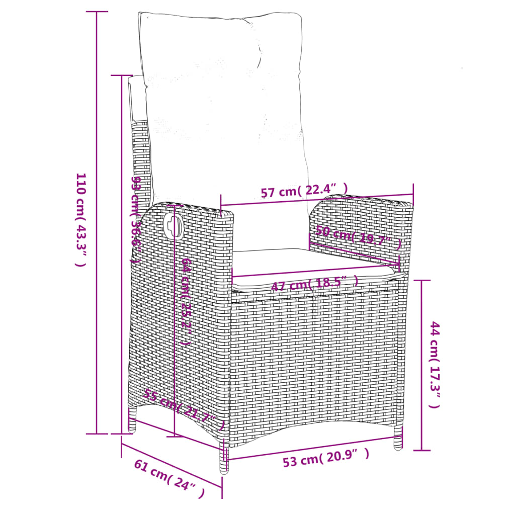 Tuinstoelen 2 st verstelbaar met kussens poly rattan beige