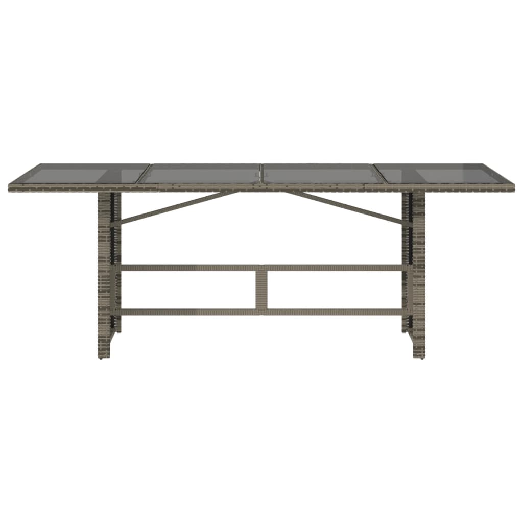 Tuintafel met glazen blad 190x80x74 cm poly rattan grijs