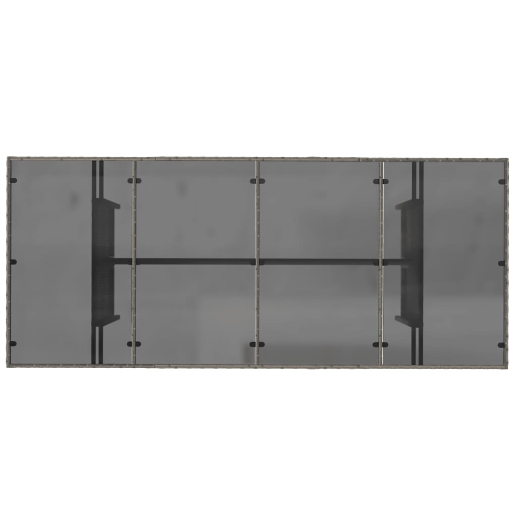 Tuintafel met glazen blad 190x80x74 cm poly rattan grijs