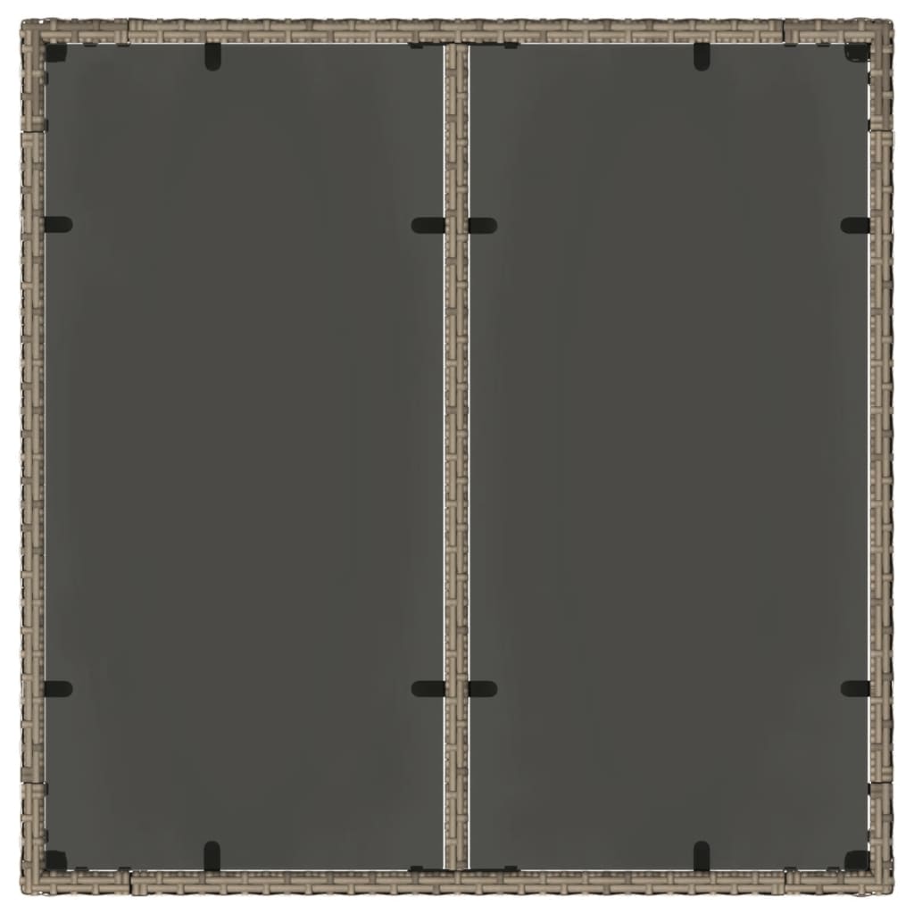 Tuintafel met glazen blad 90x90x75 cm poly rattan grijs