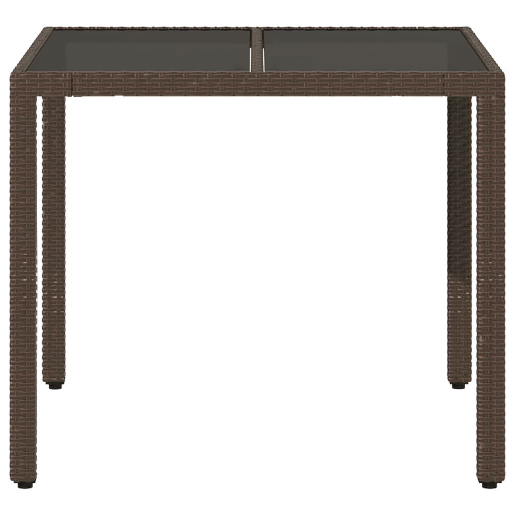 Tuintafel met glazen blad 90x90x75 cm poly rattan bruin
