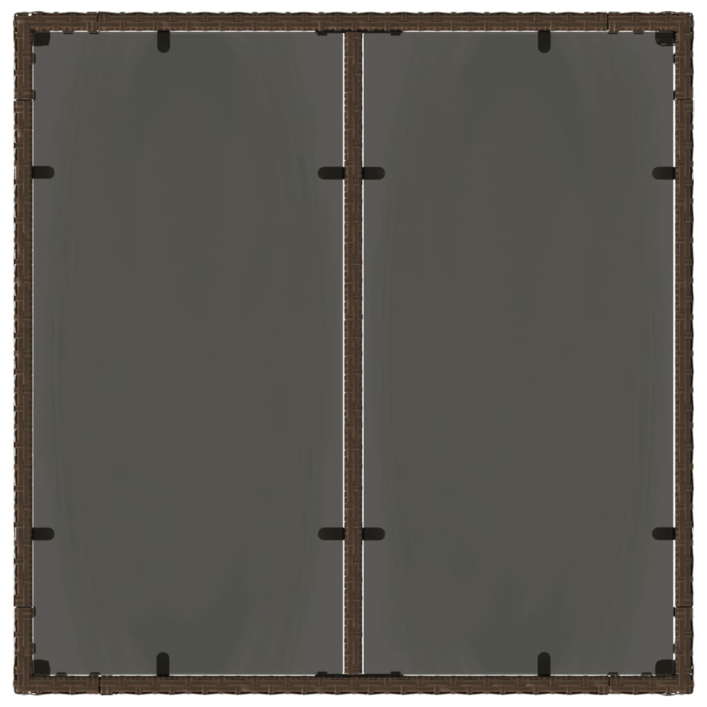 Tuintafel met glazen blad 90x90x75 cm poly rattan bruin
