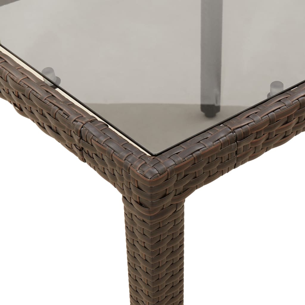 Tuintafel met glazen blad 90x90x75 cm poly rattan bruin