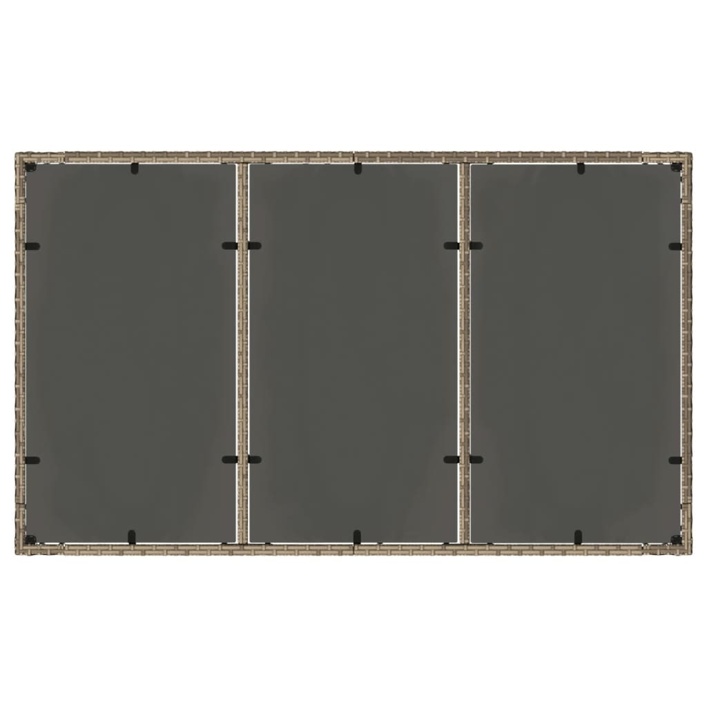 Tuintafel met glazen blad 150x90x75 cm poly rattan grijs