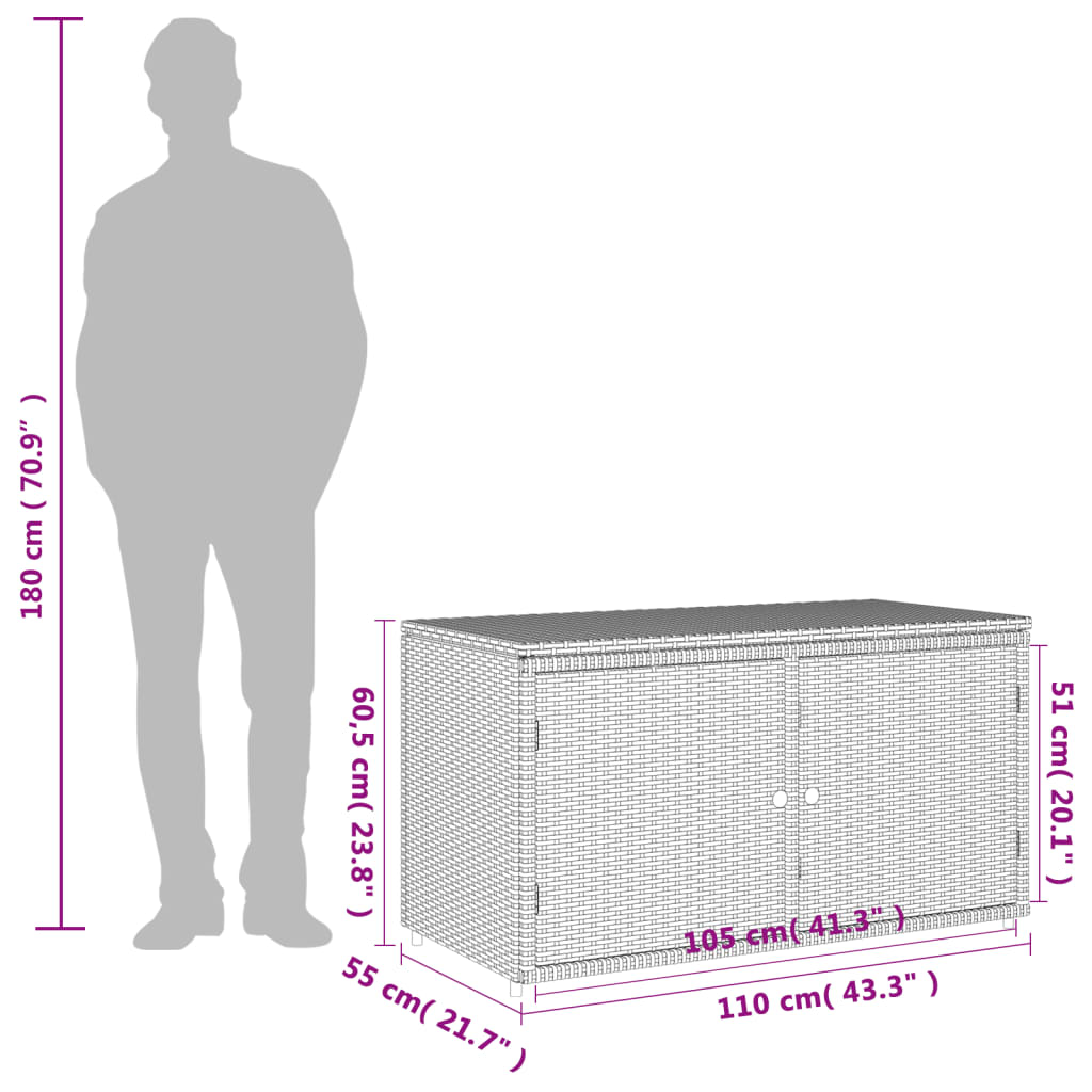 Tuinkast 110x55x60,5 cm poly rattan grijs