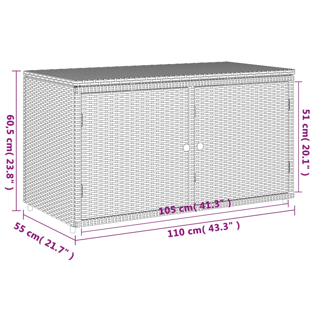 Tuinkast 110x55x60,5 cm poly rattan grijs
