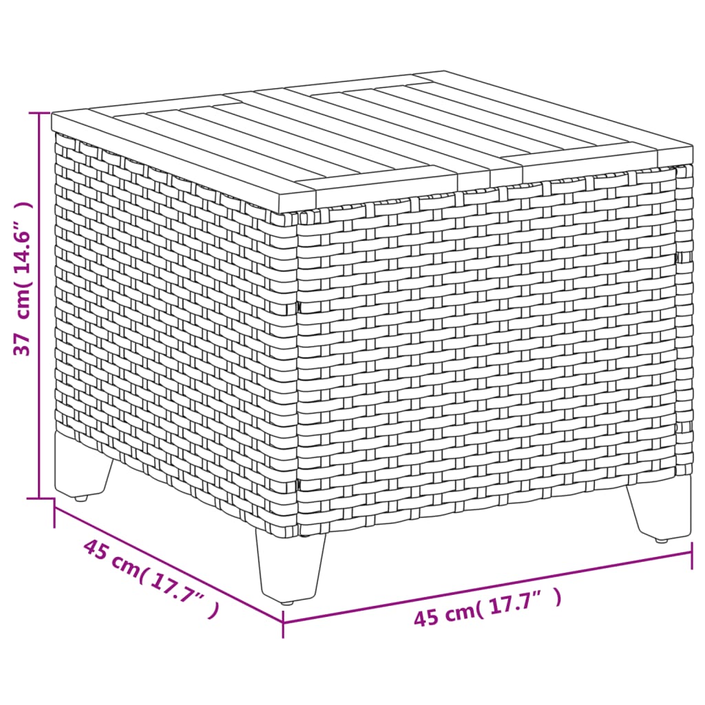 Tuintafel 45x45x37 cm poly rattan en acaciahout beige
