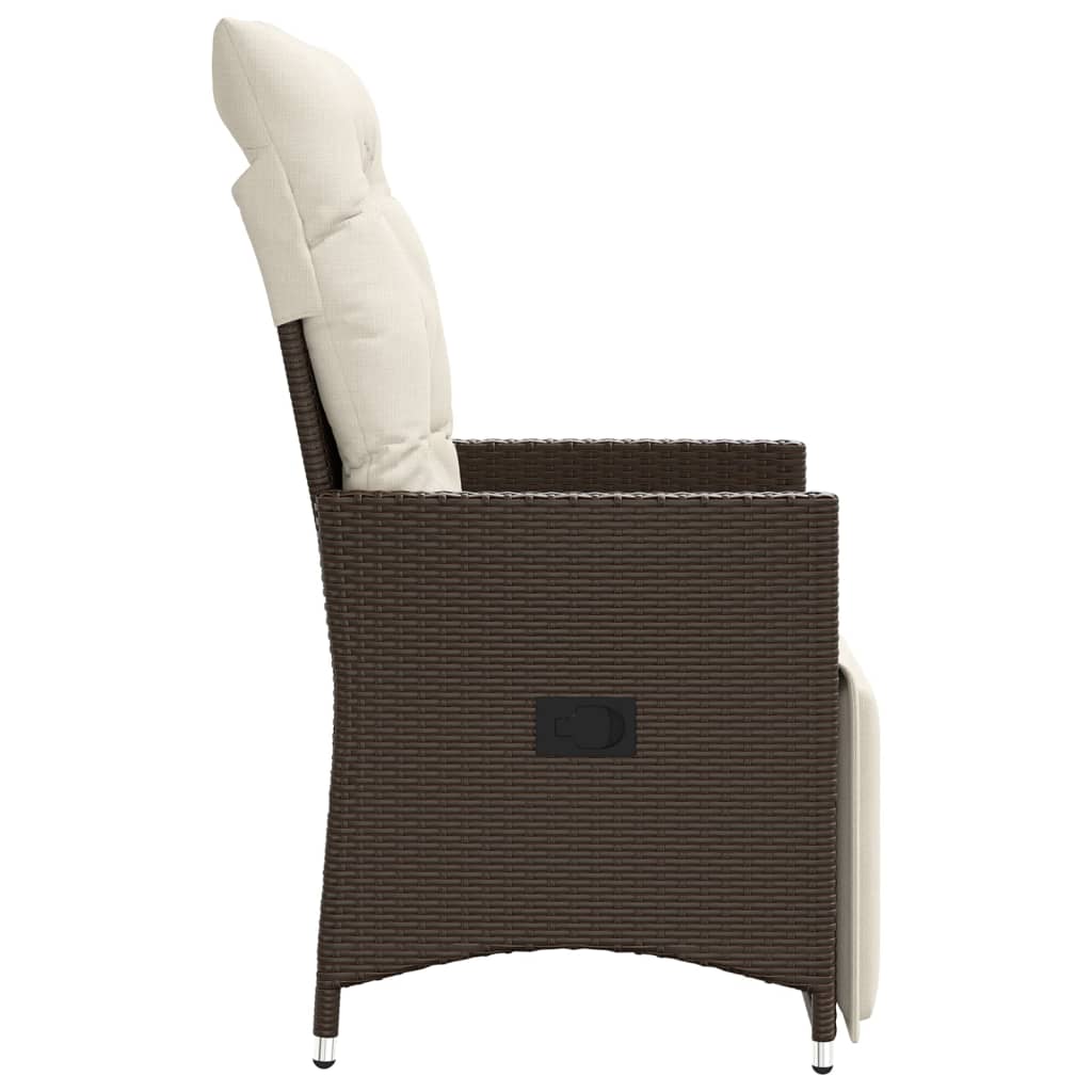 Tuinstoel verstelbaar met kussens poly rattan bruin