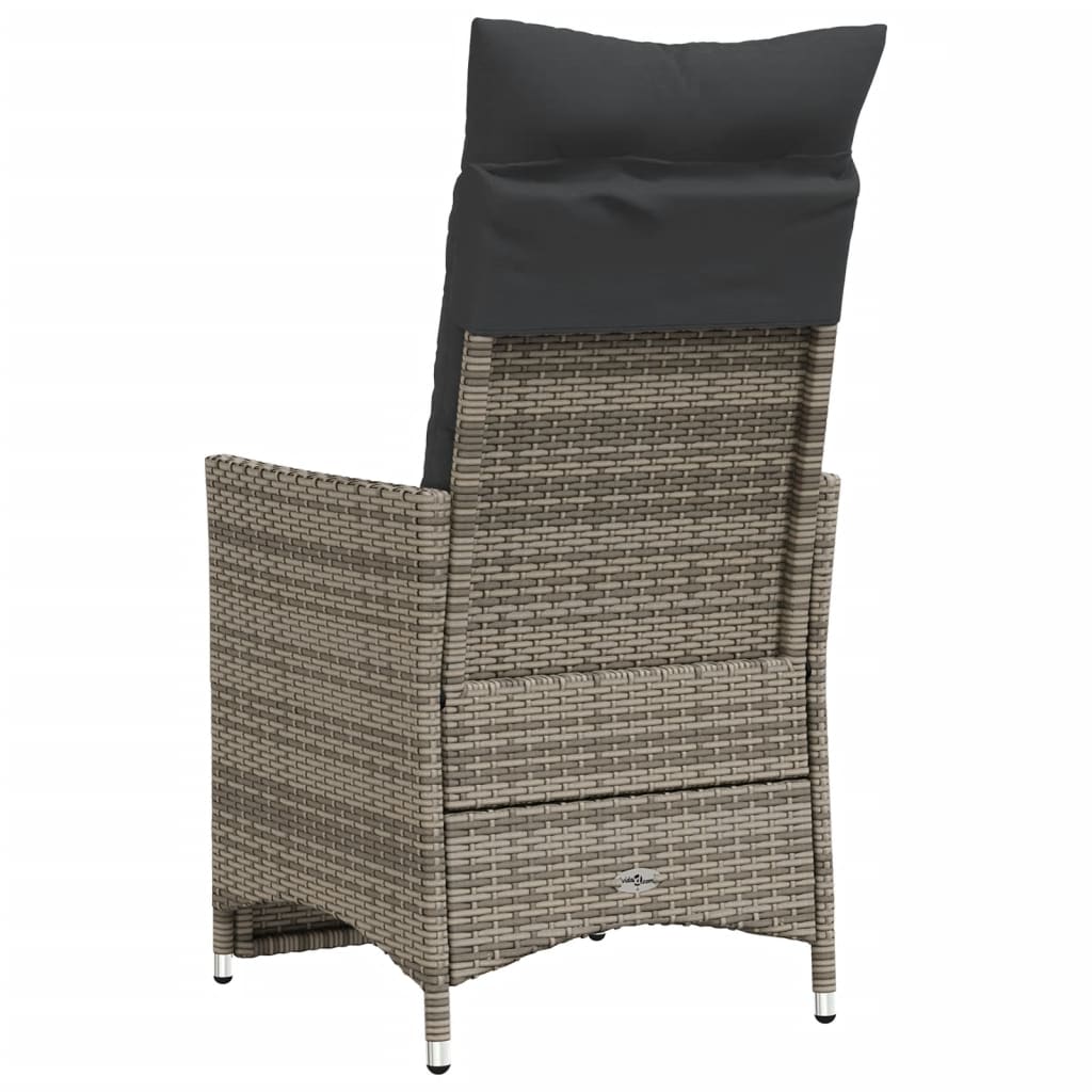 Tuinstoel verstelbaar met kussens poly rattan grijs