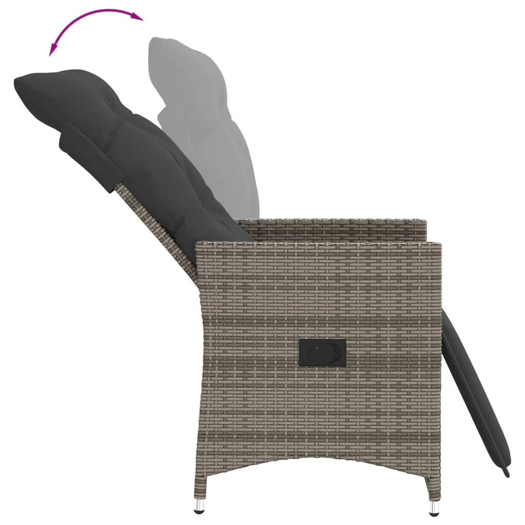 Tuinstoel verstelbaar met kussens poly rattan grijs