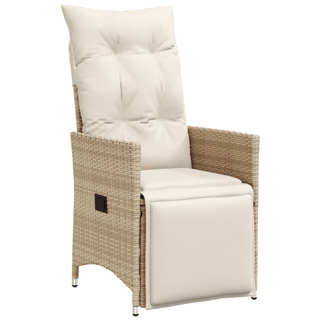 Tuinstoel verstelbaar met kussens poly rattan beige