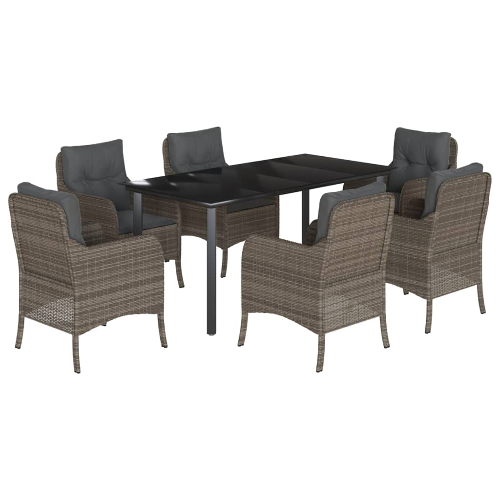 7-delige Tuinset met kussens poly rattan grijs