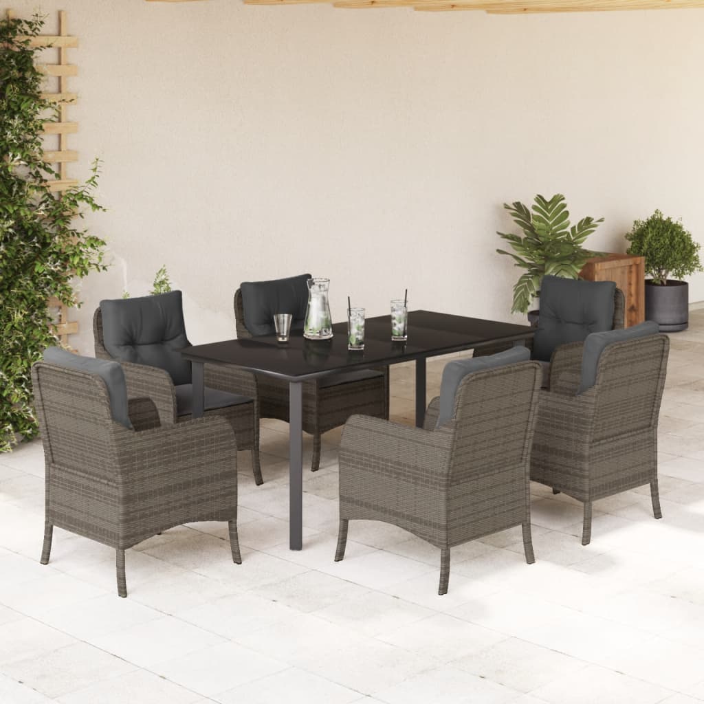 7-delige Tuinset met kussens poly rattan grijs