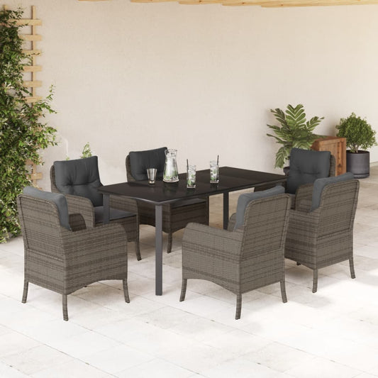 7-delige Tuinset met kussens poly rattan grijs