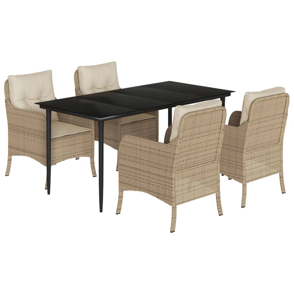 5-delige Tuinset met kussens poly rattan beige