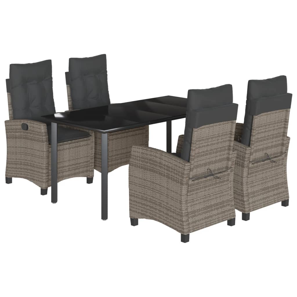 5-delige Tuinset met kussens poly rattan grijs