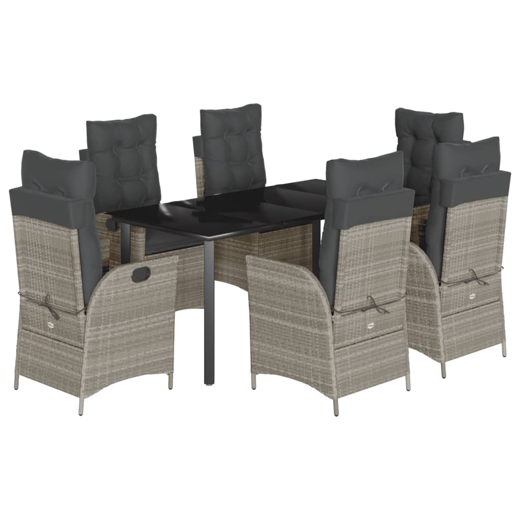 7-delige Tuinset met kussens poly rattan grijs