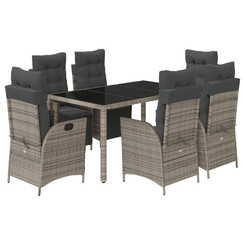 7-delige Tuinset met kussens poly rattan grijs
