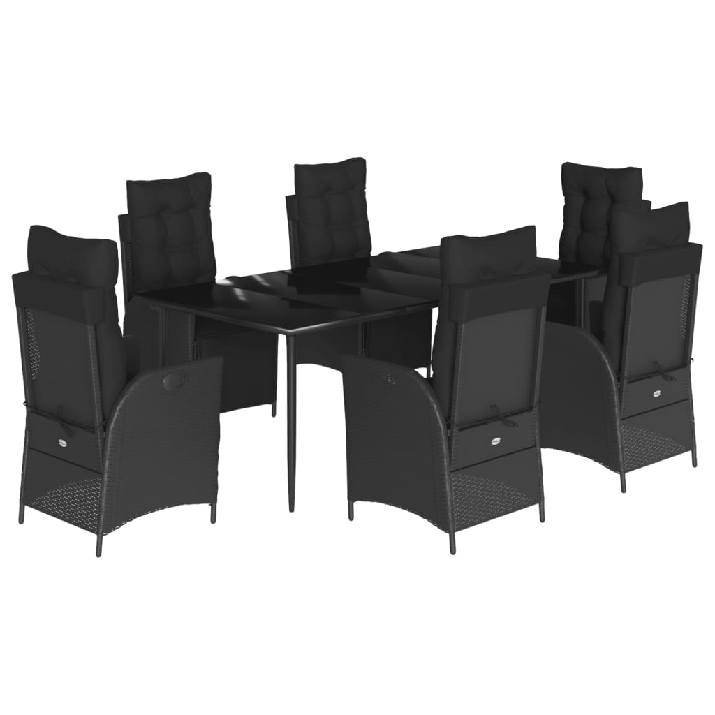 7-delige Tuinset met kussens poly rattan zwart