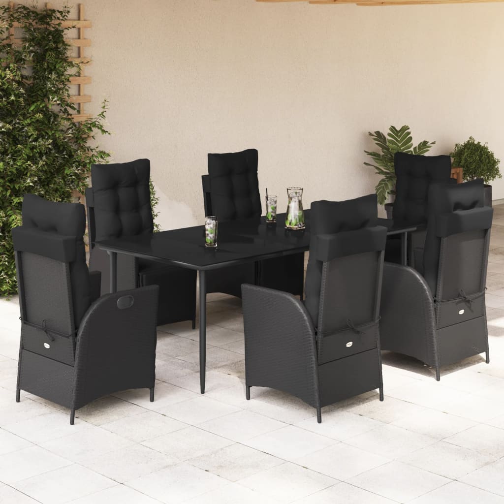 7-delige Tuinset met kussens poly rattan zwart