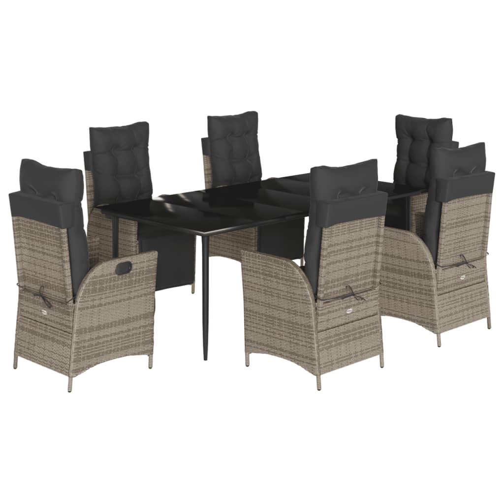 7-delige Tuinset met kussens poly rattan grijs