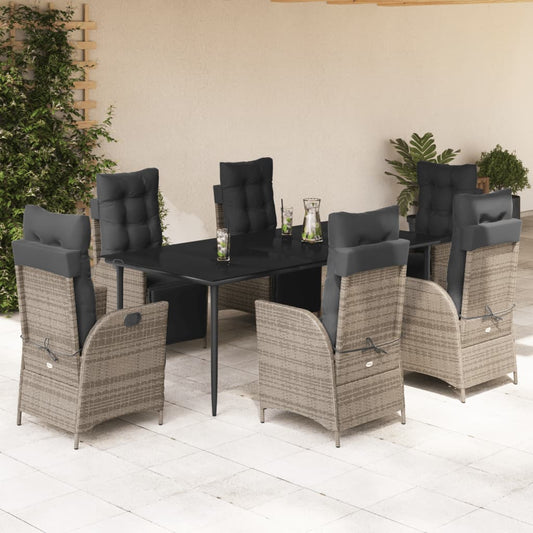 7-delige Tuinset met kussens poly rattan grijs