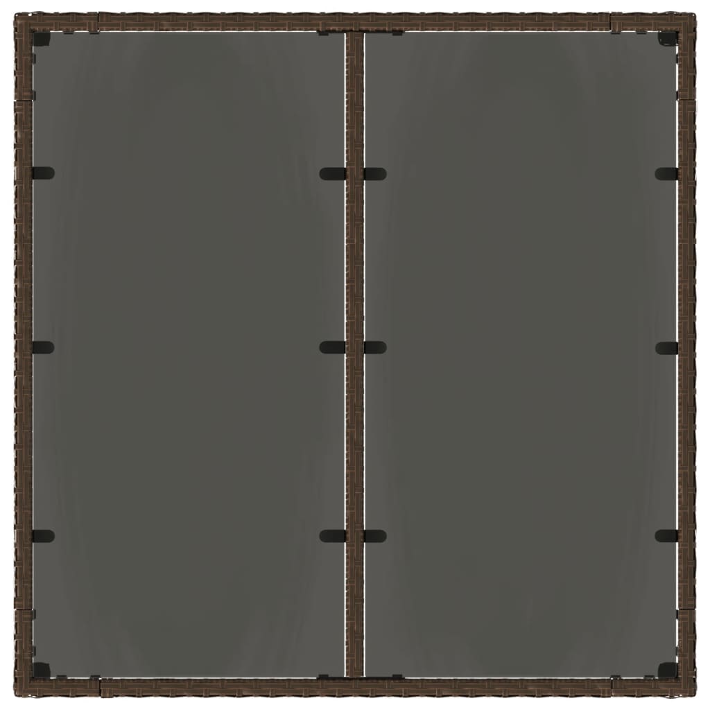 Tuintafel met glazen blad 90x90x75 cm poly rattan bruin