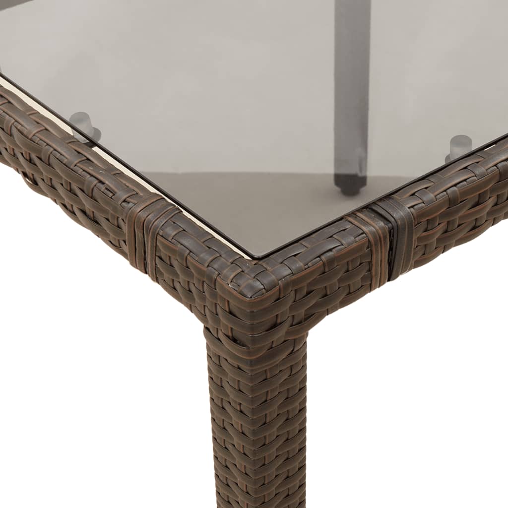 Tuintafel met glazen blad 90x90x75 cm poly rattan bruin