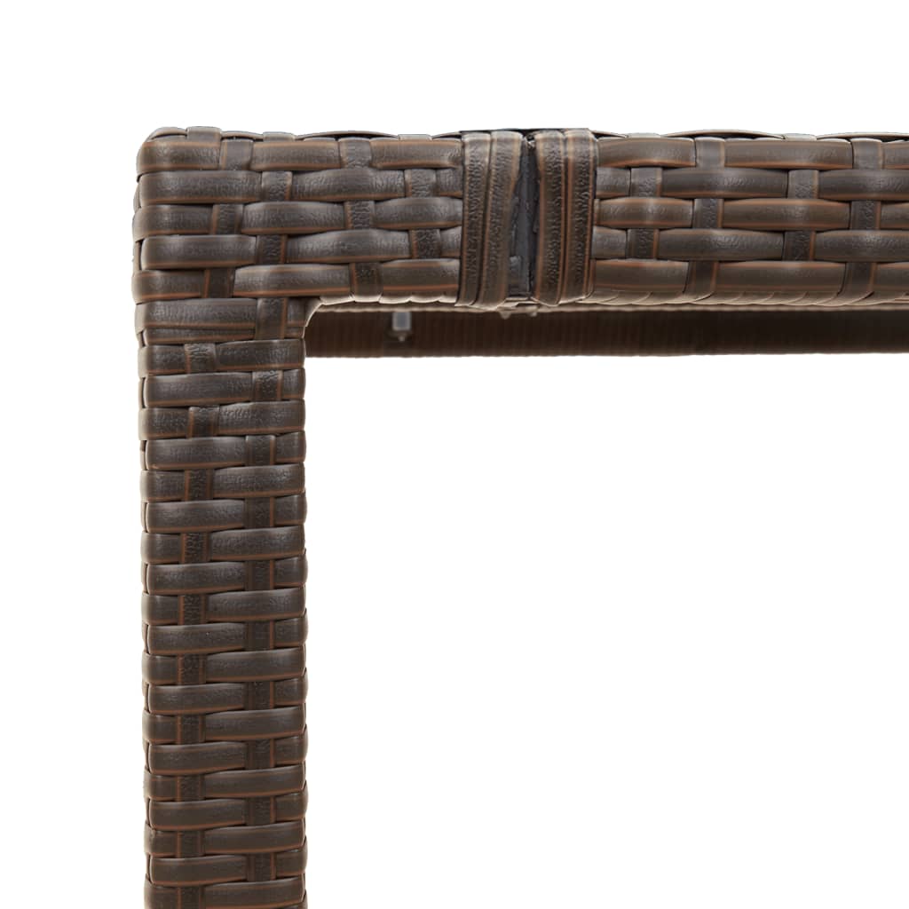 Tuintafel met glazen blad 90x90x75 cm poly rattan bruin