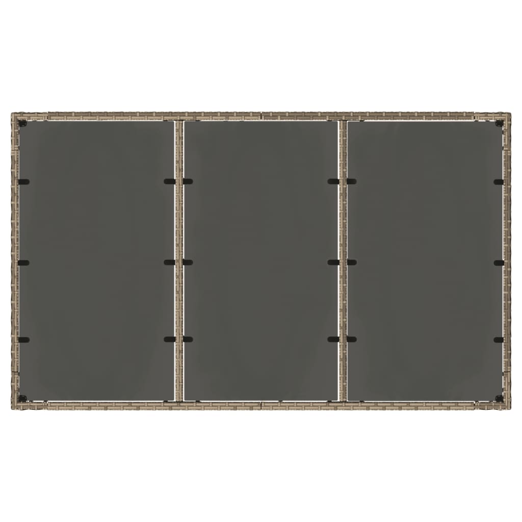 Tuintafel met glazen blad 150x90x75 cm poly rattan grijs