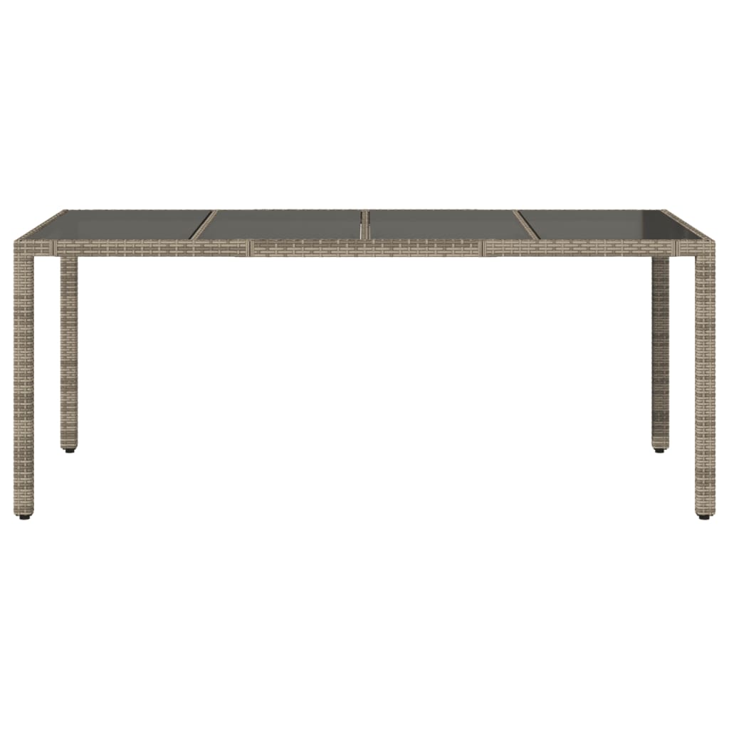 Tuintafel met glazen blad 190x90x75 cm poly rattan grijs