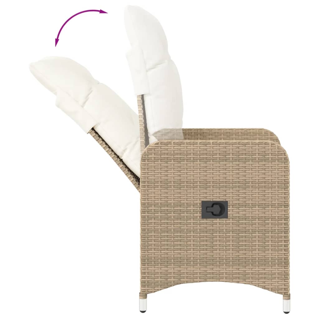 Tuinstoelen 2 st verstelbaar met tafel poly rattan beige