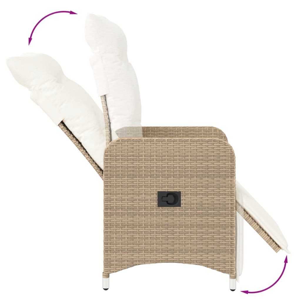 Tuinstoel verstelbaar met kussens poly rattan beige