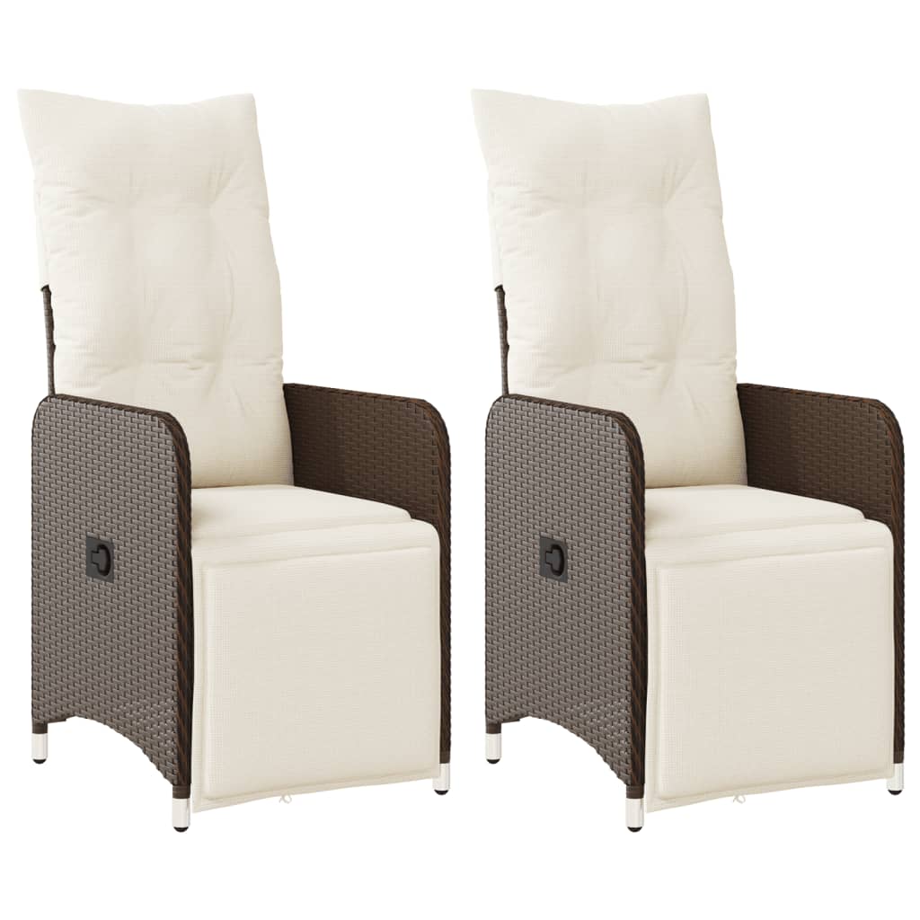 Tuinstoelen 2 st verstelbaar met kussens poly rattan bruin