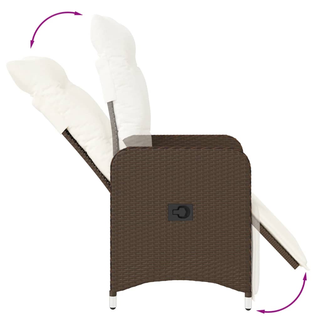 Tuinstoelen 2 st verstelbaar met kussens poly rattan bruin