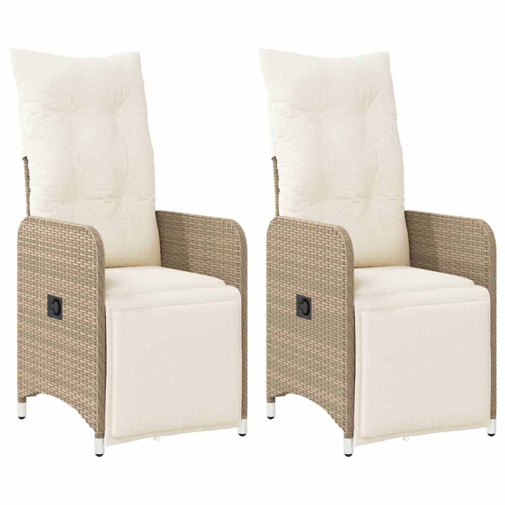 Tuinstoelen 2 st verstelbaar met kussens poly rattan beige