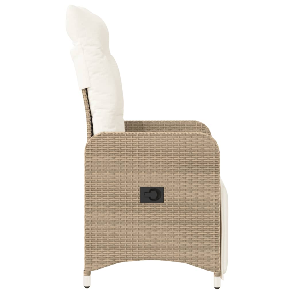 Tuinstoelen 2 st verstelbaar met kussens poly rattan beige
