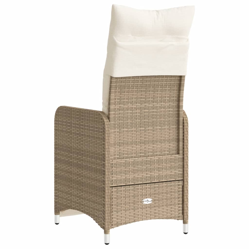 Tuinstoelen 2 st verstelbaar met kussens poly rattan beige