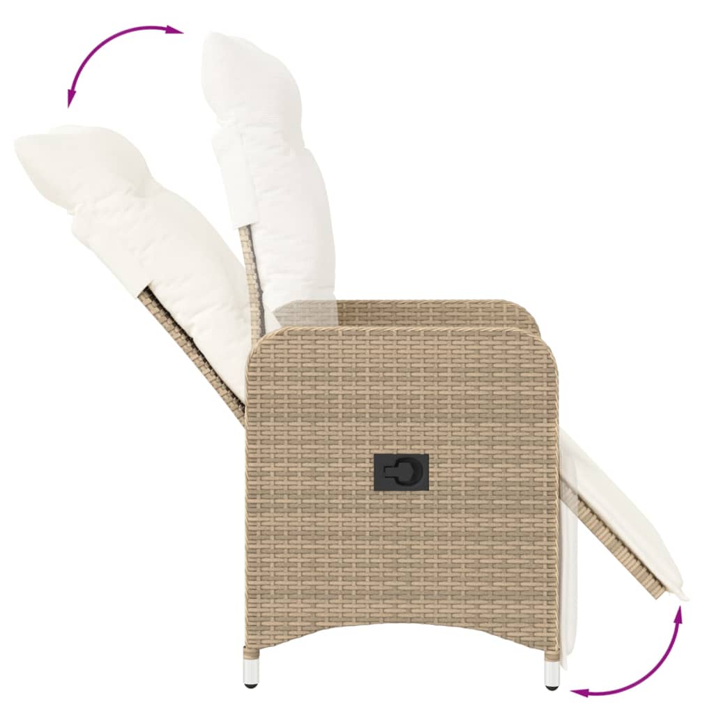 Tuinstoelen 2 st verstelbaar met kussens poly rattan beige